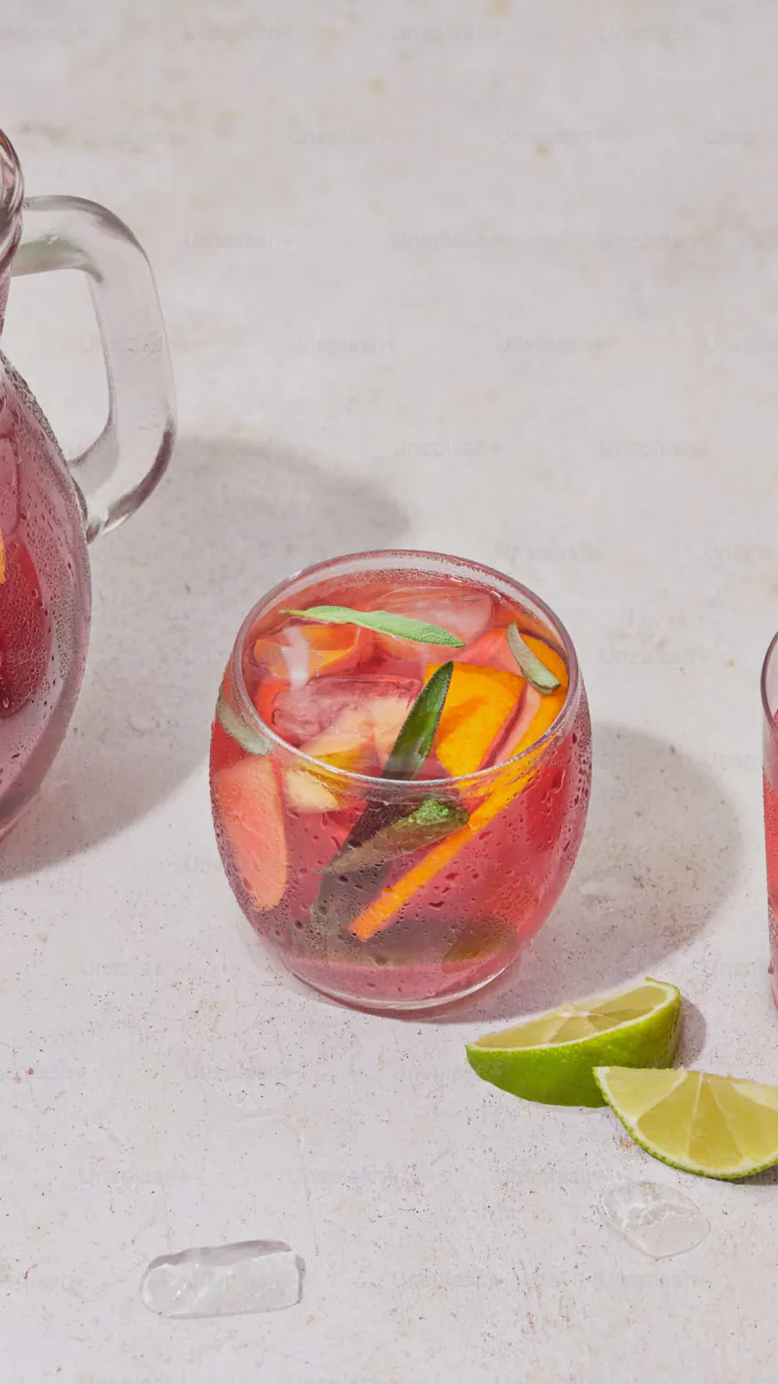 Jarra de infusión rosa con cítricos